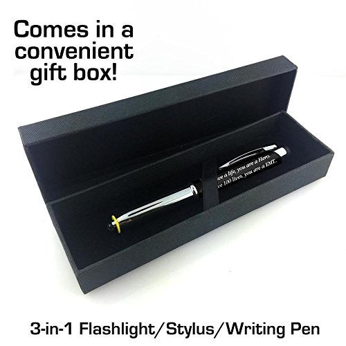 "EMT" Gift Pen for Your Friend Coworker Wife Husband Dad or Mom, 3 in1 Stylus+Metal Ballpoint Pen+LED Flashlight-Compatible With Most Phones and Touch Screen Devices, Black