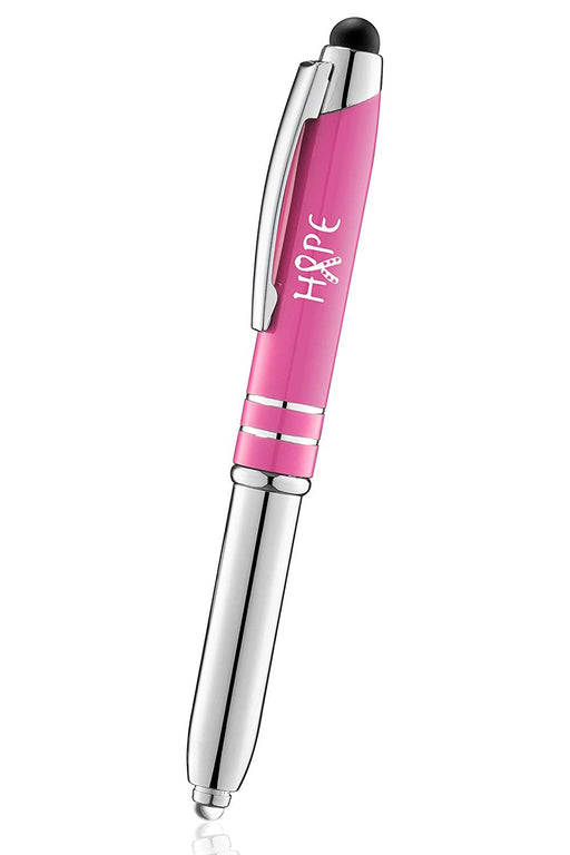 Breast cancer awareness pens 3 in1 Stylus+Metal Ballpoint Pen+LED Flashlight-Compatible With Most Phones and Touch Screen Devices, Awarness