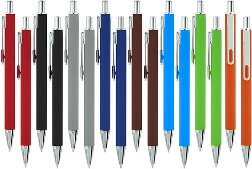 Pens Personalized with your Custom Text-Bulk-Ballpoint Writing Click Pen-Soft Rubberized Smooth Surface Barrel- 16 pack