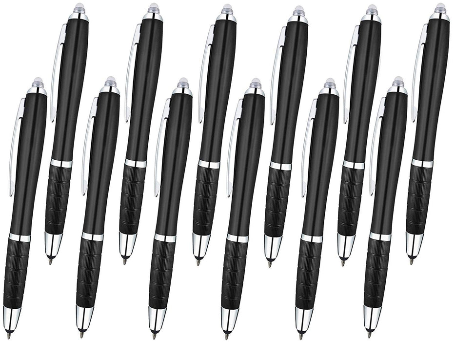 3-1 Twist Action Multi-Function, Ball point Black Ink Pen, Capacitive Stylus for Touchscreen Devices, LED Flashlight, Medical Pen Light,For Home,Work,Doctors, and Nurses By SyPen (Multi-Color 12-Pack)