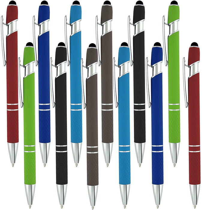 Stylus Pens -Capactive Styli pen with Soft Rubberized Grip- Sensitive rubber tip for Your Phone- compatible with most touch screen Devices-Assorted Colors-pen and stylus combo, 12 Pack