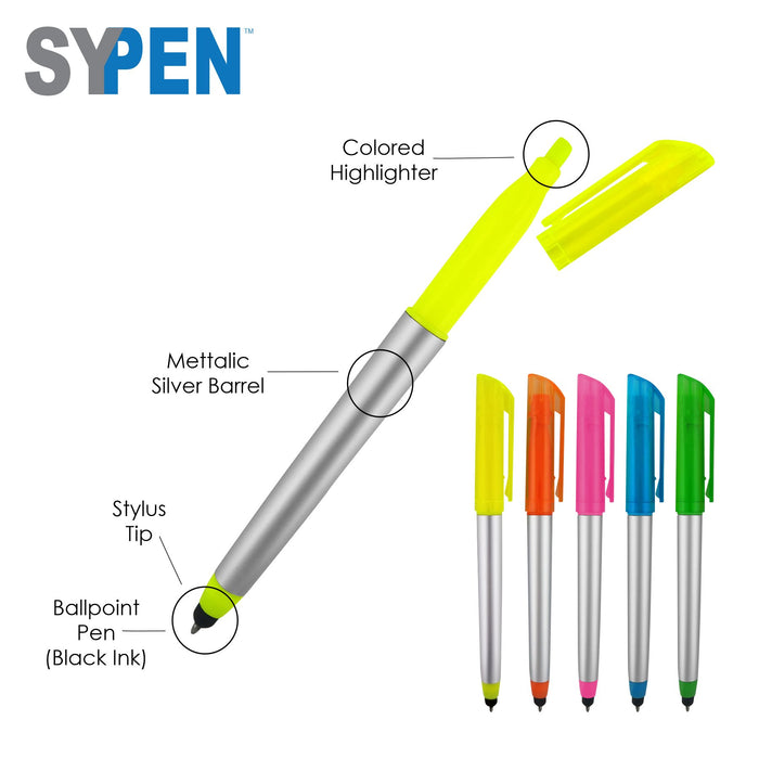 Personalized Pens with Highlighter and Stylus -175 Pack Bulk-Free Imprint - 3 In Highlighter, Ballpoint Pen, and Stylus Combo- add Custom Business Name, Logo or Gift Message-