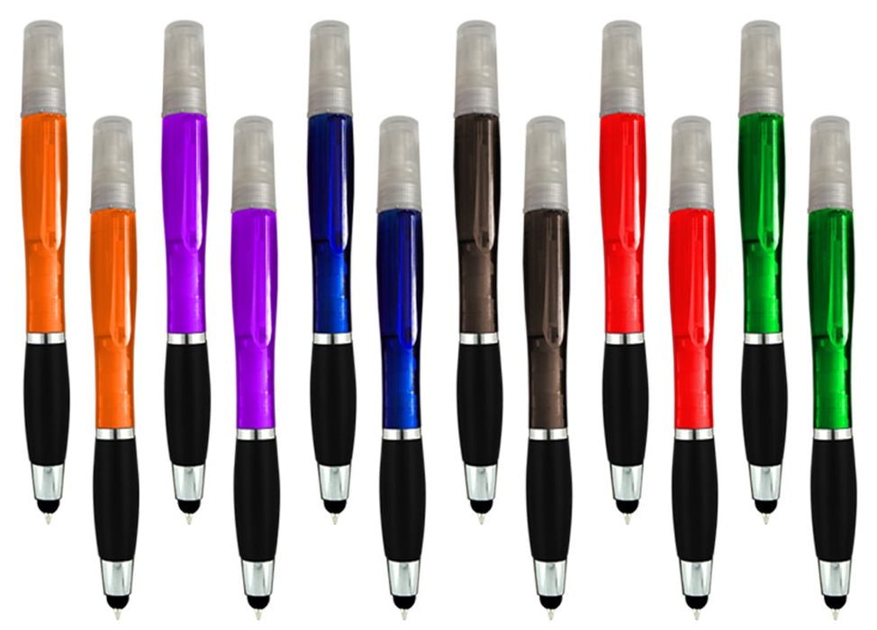 3 in 1 Pen Stylus for Touch Screen Devices, with Empty Refillable Spray Bottle 3 ml for Sanitizer, with Ballpoint Pen, 6 Pack