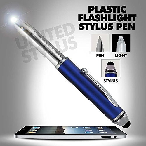 SyPen Stylus Pen for Touchscreen Devices, Tablets, iPads, iPhones, Multi-Function Capacitive Pen with LED Flashlight, Ballpoint Ink Pen, 3-in-1 Pen, 1PK, Silver
