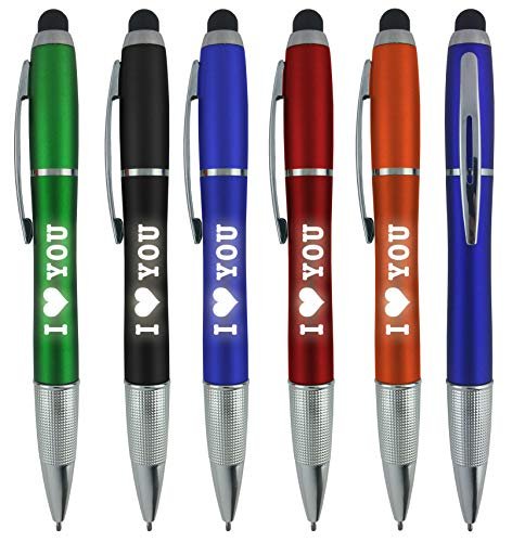 Valentines Day I Love You Gift Pen for Your Boss Coworker Wife Husband Dad Mom Doctor, 3 in1 Stylus+Metal Gel Ink Pen+LED Light for Phones and Touch Screen -Devices, Multicolor 5 Pack