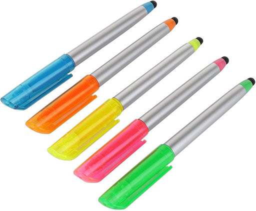 Stylus Ballpoint Pen with Highlighter With Tips, Comes in an array of bright colors, Pack of 5