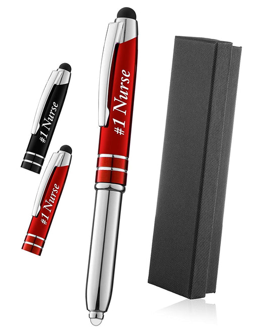 Gift for Nurses, Great Gift for the RN,Nurse Practitioner, Students, and Grads, Engraved"#1 Nurse" - 3-In-1 Metal Ballpoint Pen,Tablet and Phone Stylus, And LED Flashlight - Red