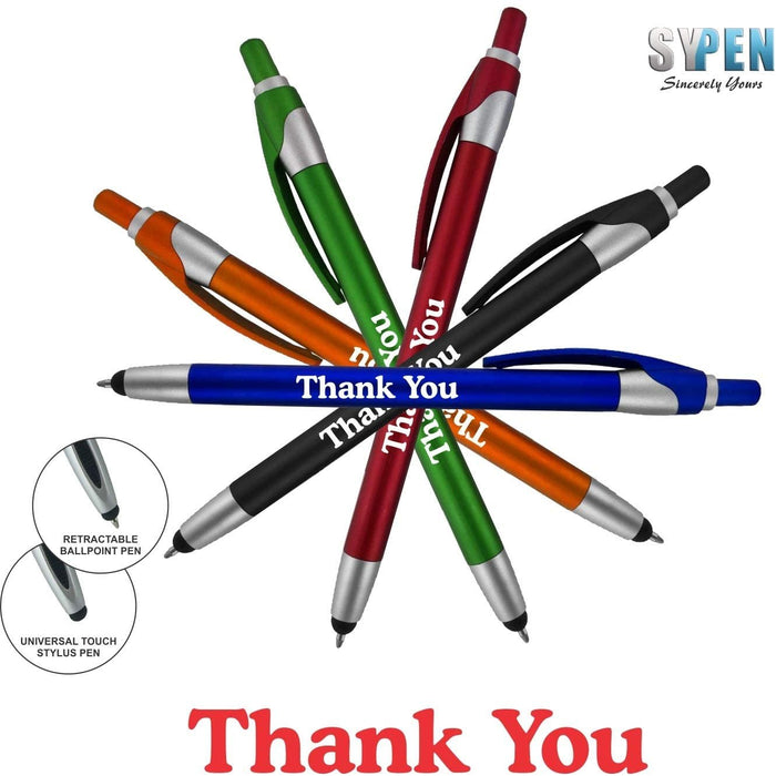 Thank You Greeting Gift Stylus Pens for Touchscreen Devices - 2 in 1 Multifunction Pen - Compatible with Tablets, iPads, iPhones 50 Pack