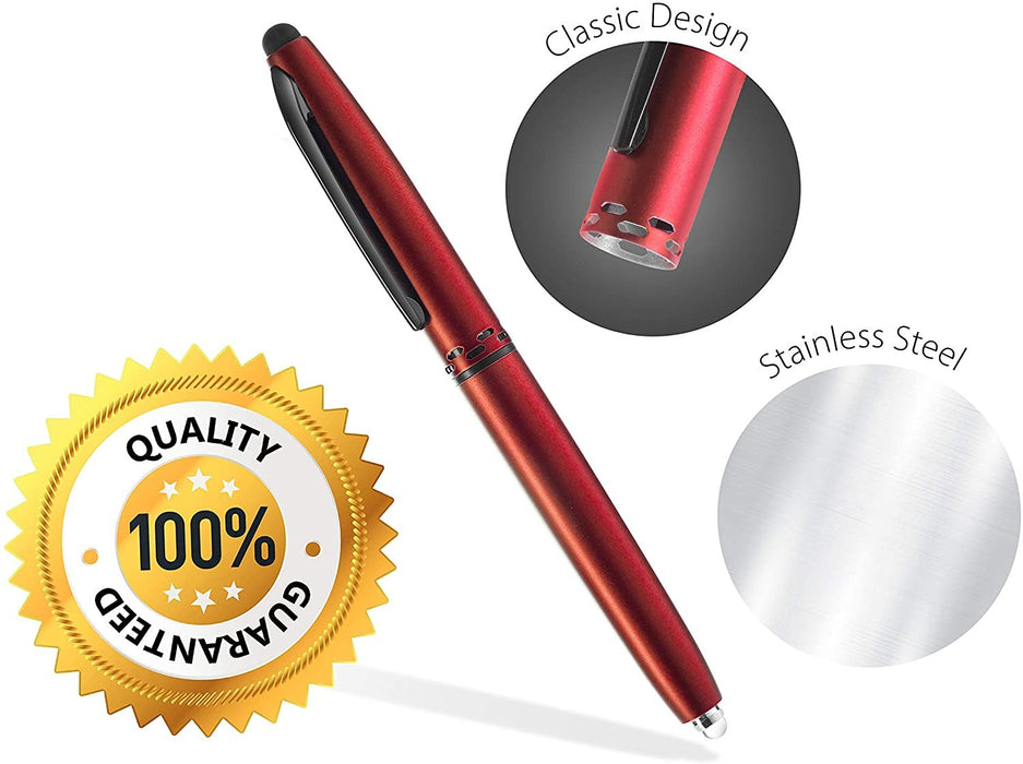 Stylus Pen- Capacitive Stylus, 3-in-1 Metal Pen, Multi-Function,Ballpoint Ink Pen,with LED Flashlight, for Touchscreen Devices, Tablets, iPads, iPhones, 5PK