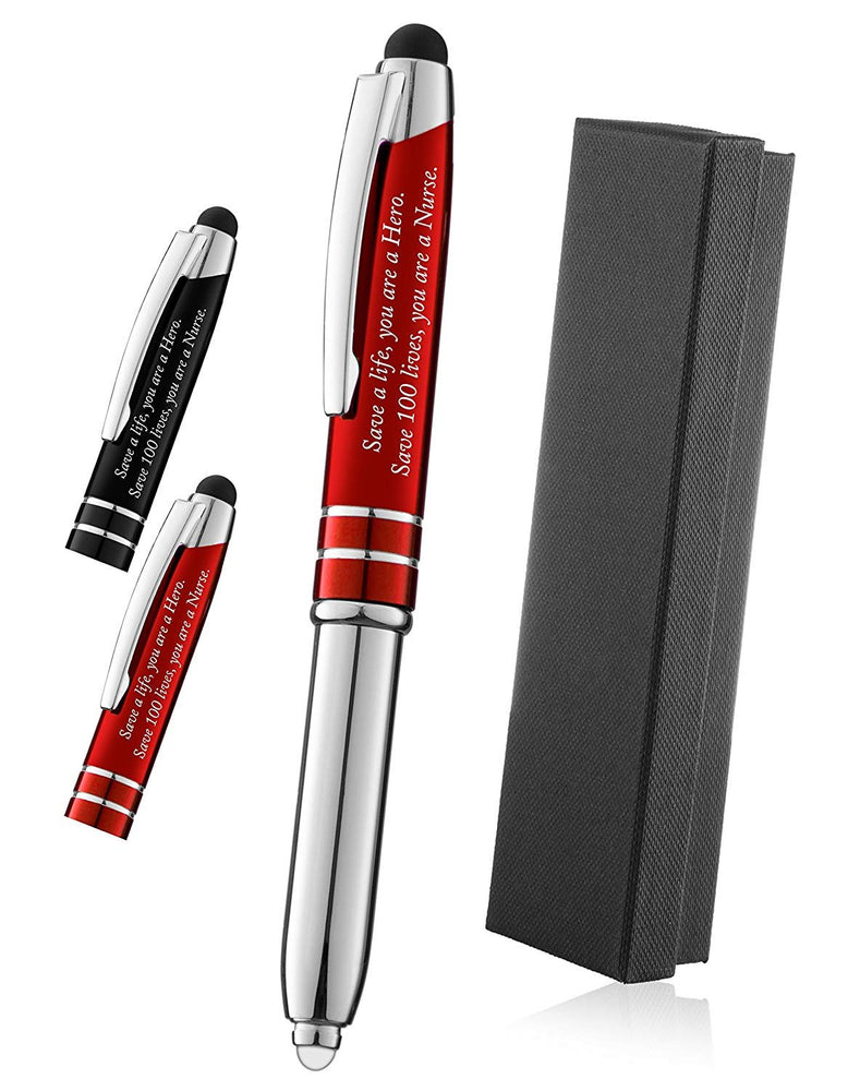 Nurse Gift Pen 3-In-1 Pen,Stylus,and Led light With Engraved Inspirational Quote “Save a Life, You are a Hero, Save 100 Lives You are a Nurse” Black - By SyPen