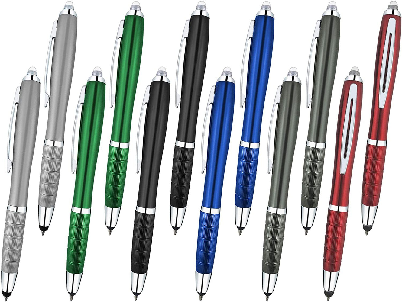 3-1 Twist Action Multi-Function, Ball point Black Ink Pen, Capacitive Stylus for Touchscreen Devices, LED Flashlight, Medical Pen Light,For Home,Work,Doctors, and Nurses By SyPen (Multi-Color 12-Pack)