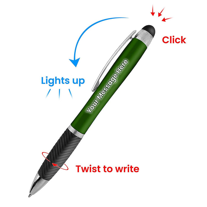 Customized Pen Free Laser Engraving - 3 In Ballpoint Pen, Stylus and Light Up Personalized Area - Custom Name, Logo or Gift Message - Velvet Gift Pouch - By Sypen