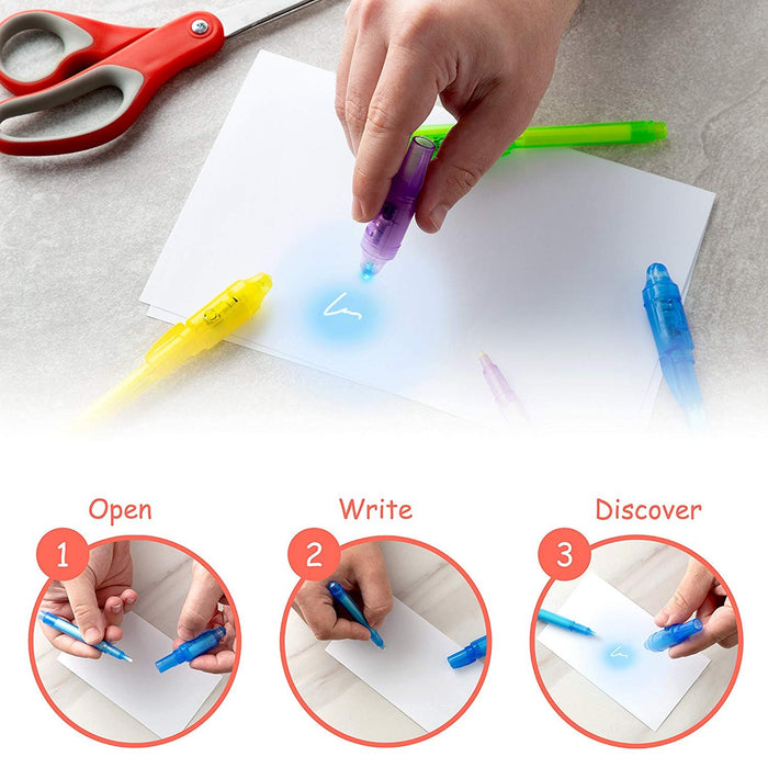 Invisible Ink Pen,secrect Message Pens, 2 In 1 Magic Uv Light Pen