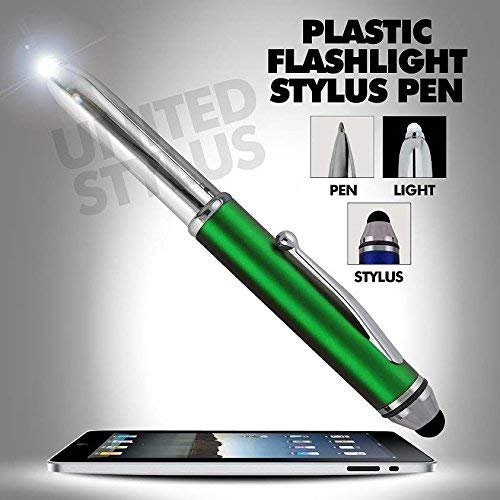 SyPen Stylus Pen for Touchscreen Devices, Tablets, iPads, iPhones, Multi-Function Capacitive Pen with LED Flashlight, Ballpoint Ink Pen, 3-in-1 Pen, 5PK, Green