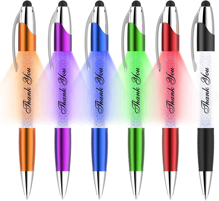 Free Personalization Stylus Pens Bulk-Pen Lights up a Thank You Message- 3 in 1 Stylus+ Ballpoint Pen Barrel Filled with Crystals-Compatible with Most Phones and Touch Screen Devices, 12 Pack