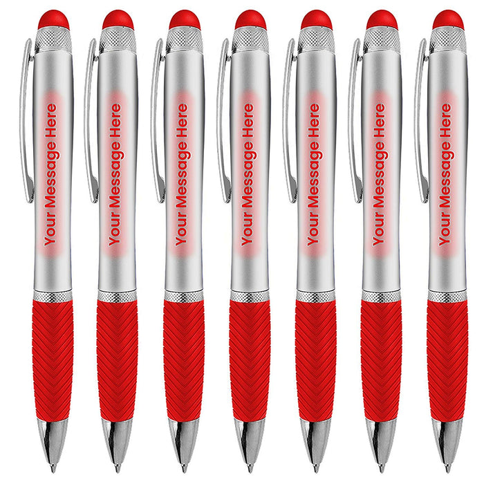 Customized Pens Bulk Free Laser Engraving - 3 In Ballpoint Pen, Stylus and Light Up Personalized Area - Custom Name, Logo or Gift Message -14 Pack Black with White Light - By Sypen