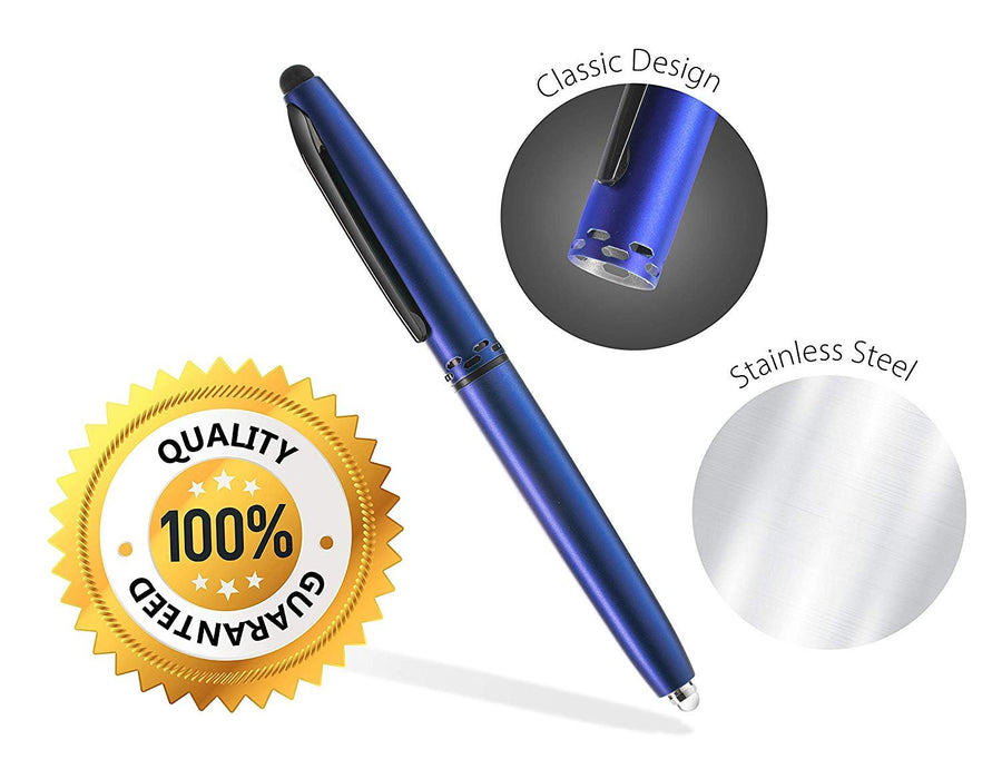 Stylus Pen- Capacitive Stylus, 3-in-1 Metal Pen, Multi-Function,Ballpoint Ink Pen,with LED Flashlight, for Touchscreen Devices, Tablets, iPads, iPhones, 5PK