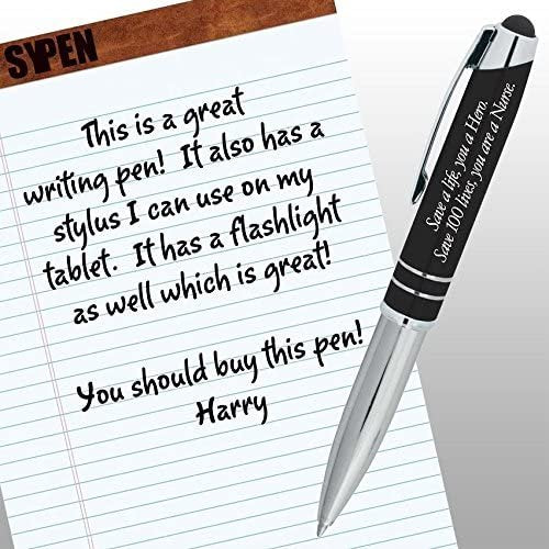 Nurse Gift Pen 3-In-1 Pen,Stylus,and Led light With Engraved Inspirational Quote “Save a Life, You are a Hero, Save 100 Lives You are a Nurse” Black - By SyPen