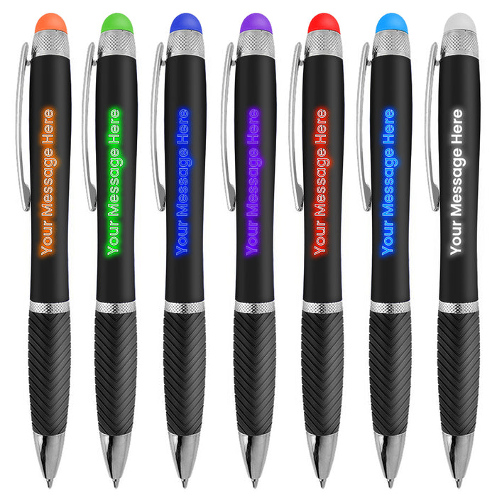 Customized Pen Free Laser Engraving - 3 In Ballpoint Pen, Stylus and Light Up Personalized Area - Custom Name, Logo or Gift Message - Velvet Gift Pouch - By Sypen