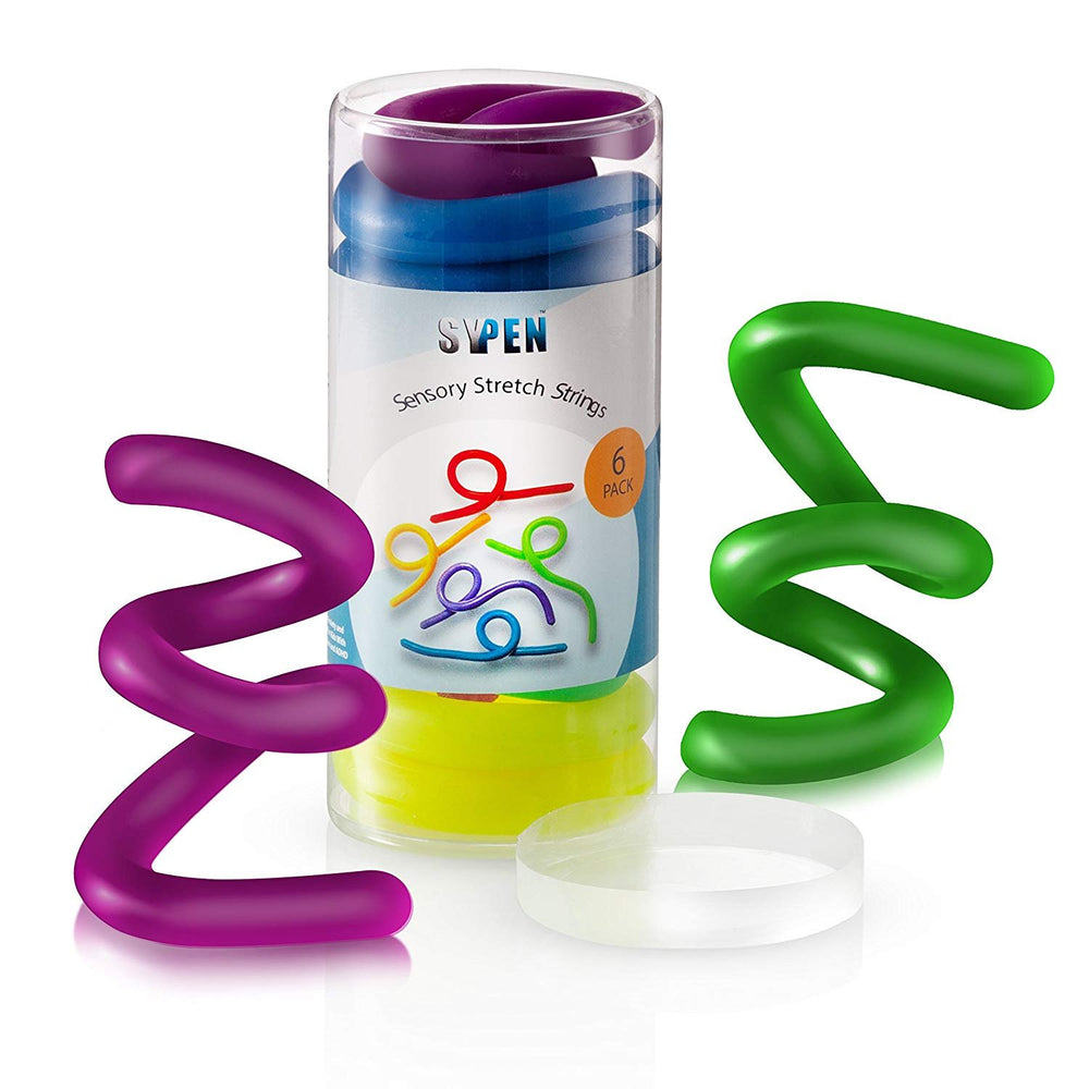 SyPen Sensory Stretchy String Fidget Toys - Stretchable and Flexible from 10 Inches to 8'- Anxiety and Stress Relief for Kids with Special Needs, Autism and ADHD (BPA/Phthalate/Latex-Free) 6 Pack