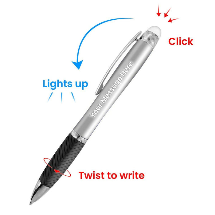 Customized Pen Free Laser Engraving - 3 In Ballpoint Pen, Stylus and Light Up Personalized Area - Custom Name, Logo or Gift Message - Velvet Gift Pouch - Teal - By SyPen