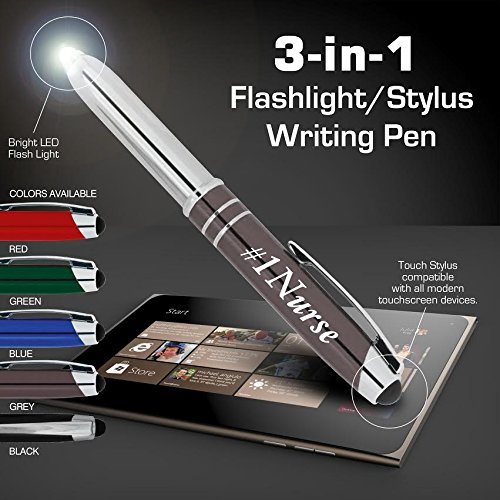 Gift for Nurses, Great Gift for the RN,Nurse Practitioner, Students, and Grads, Engraved"#1 Nurse" - 3-In-1 Metal Ballpoint Pen,Tablet and Phone Stylus, And LED Flashlight - Red