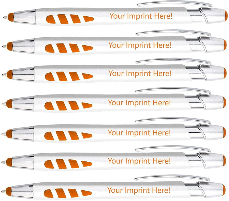 Personalized Pens With your Custom Logo or Text-150 Pack Bulk-for Businesses, Parties, and Events, 2 in 1 Capacitive Stylus & Ballpoint Pen compatible with most touchscreen Devices, Orange