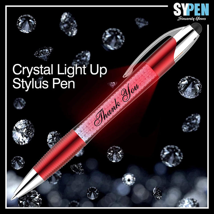Thank You Greeting Gift Stylus Pens-Pen Lights up a Thank You Message- 3 in 1 Stylus+ Ballpoint Pen Barrel Filled with Crystals-Compatible with Most Phones and Touch Screen Devices, Multicolor 6 Pack