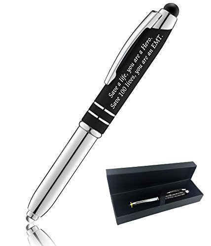 "EMT" Gift Pen for Your Friend Coworker Wife Husband Dad or Mom, 3 in1 Stylus+Metal Ballpoint Pen+LED Flashlight-Compatible With Most Phones and Touch Screen Devices, Black