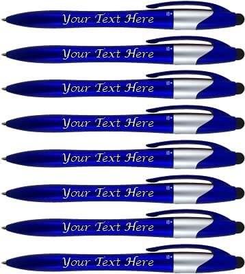 Personalized With Custom Logo or Text Pens-Pack of 400- for Marketing, Parties, and Events, Each Pen is a 3 Color Ink Ballpoint Pen (Black, Blue, Red) + Stylus for Touchscreen Devices, Red Pens