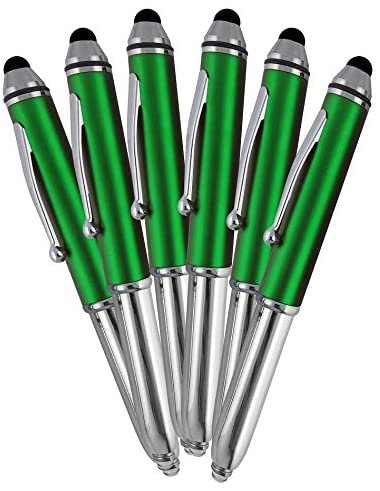 SyPen Stylus Pen for Touchscreen Devices, Tablets, iPads, iPhones, Multi-Function Capacitive Pen with LED Flashlight, Ballpoint Ink Pen, 3-in-1 Pen, 5PK, Green