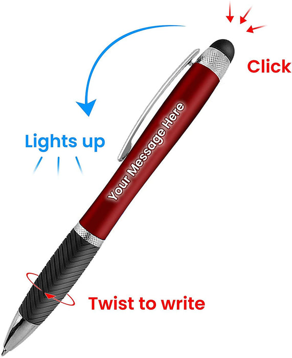 Customized Pen Free Laser Engraving - 3 In Ballpoint Pen, Stylus and Light Up Personalized Area - Custom Name, Logo or Gift Message - Velvet Gift Pouch - By Sypen