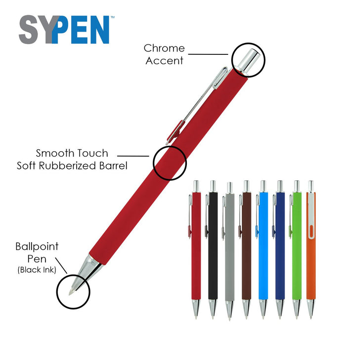 Soft Rubberized Ballpoint Writing Click Pen By SyPen, Assorted Colors and Combo Packs