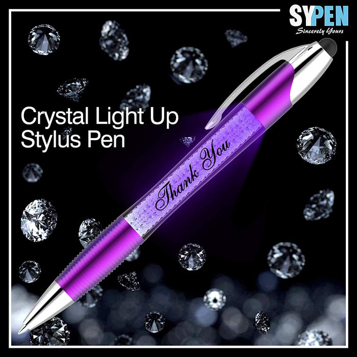 Free Personalization Stylus Pens Bulk-Pen Lights up a Thank You Message- 3 in 1 Stylus+ Ballpoint Pen Barrel Filled with Crystals-Compatible with Most Phones and Touch Screen Devices, 12 Pack